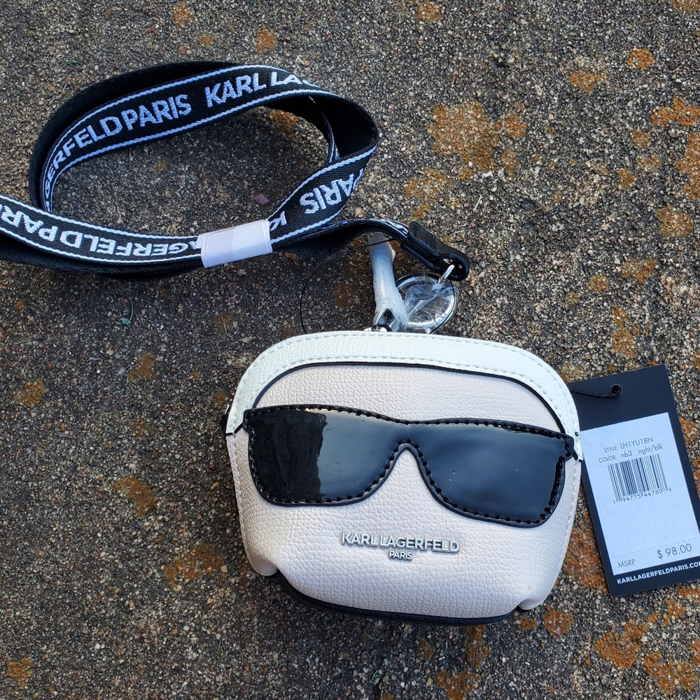 Karl Lagerfeld Paris Head Sunglass Small Card Holder Bag Lanyard Logo